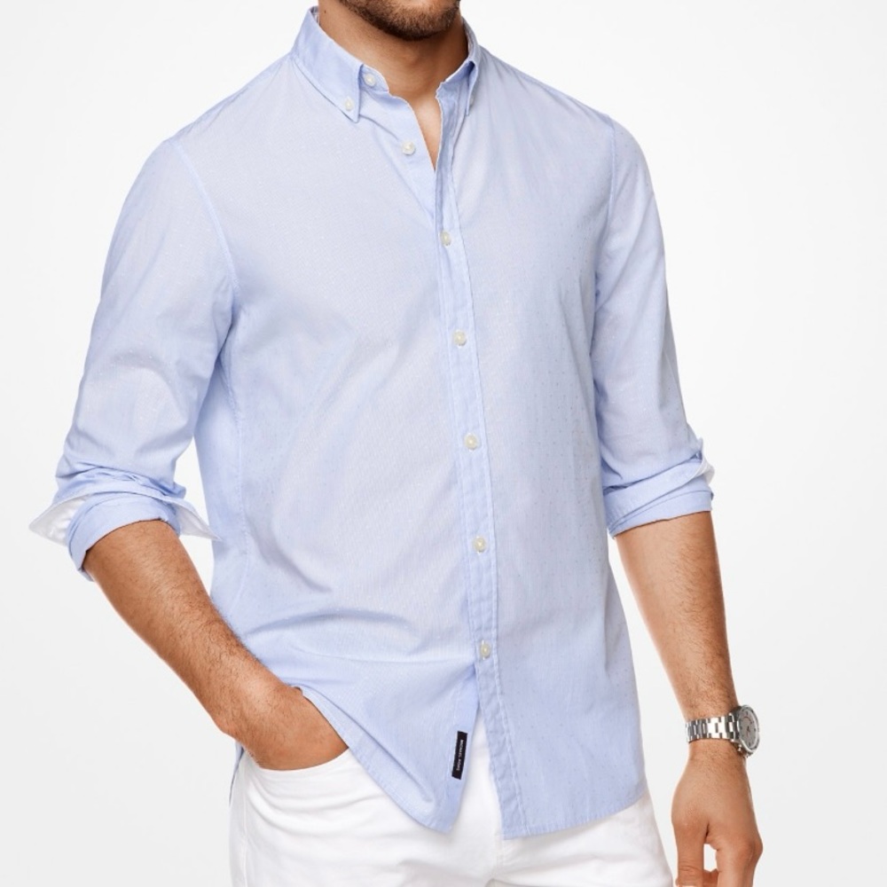 Michael Kors Mens Classic Fit Cotton Shirt Small Purple White Prep